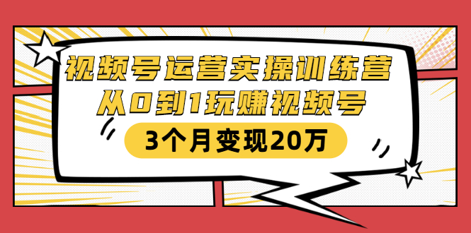 视频号运营实操训练营:从0到1玩赚视频号,3个月变现20万-第一资源库