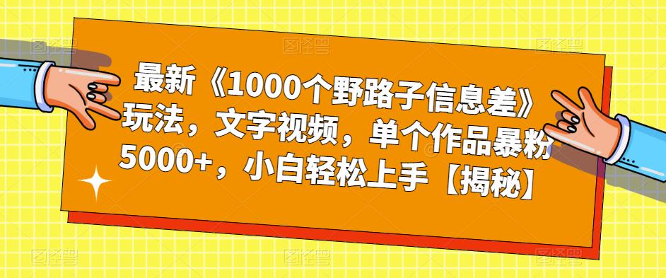 最新《1000个野路子信息差》玩法,文字视频,单个作品暴粉5000+,小白轻松上手【揭秘】-第一资源库