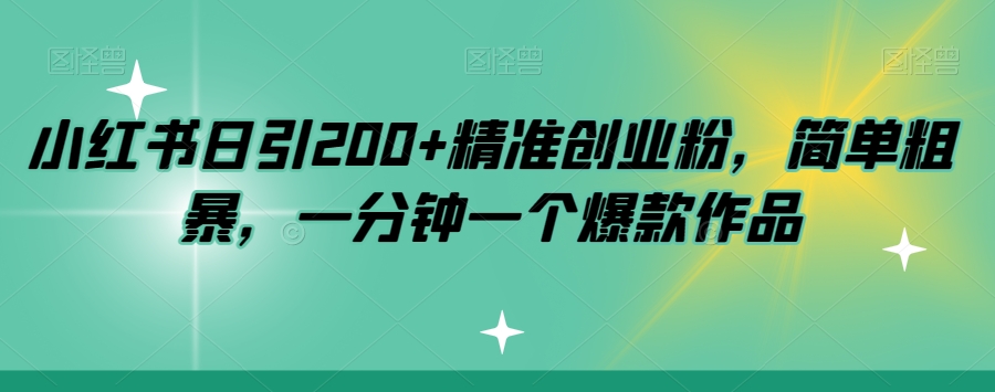小红书日引200+精准创业粉,简单粗暴,一分钟一个爆款作品【揭秘】-第一资源库