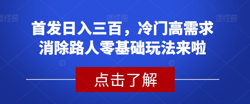 首发日入三百,冷门高需求消除路人零基础玩法来啦【揭秘】-第一资源库