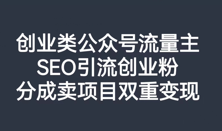 创业类公众号流量主,SEO引流创业粉,分成卖项目双重变现【揭秘】-第一资源库