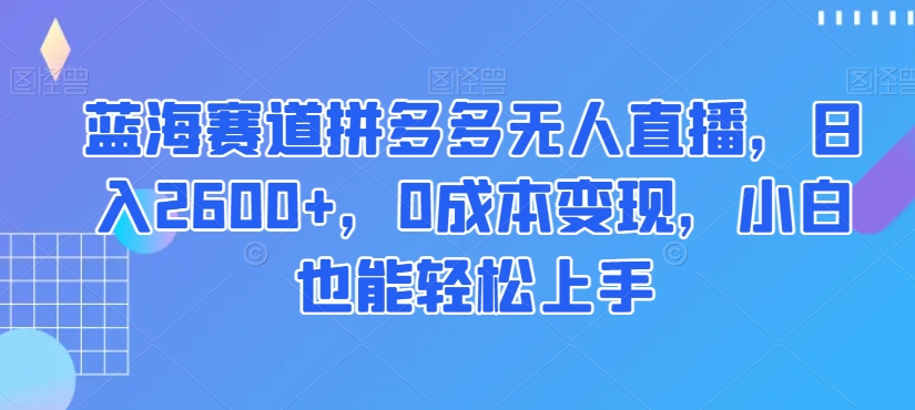 蓝海赛道拼多多无人直播,日入2600+,0成本变现,小白也能轻松上手【揭秘】-第一资源库