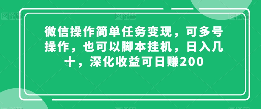 微信操作简单任务变现,可多号操作,也可以脚本挂机,日入几十,深化收益可日赚200【揭秘】-第一资源库