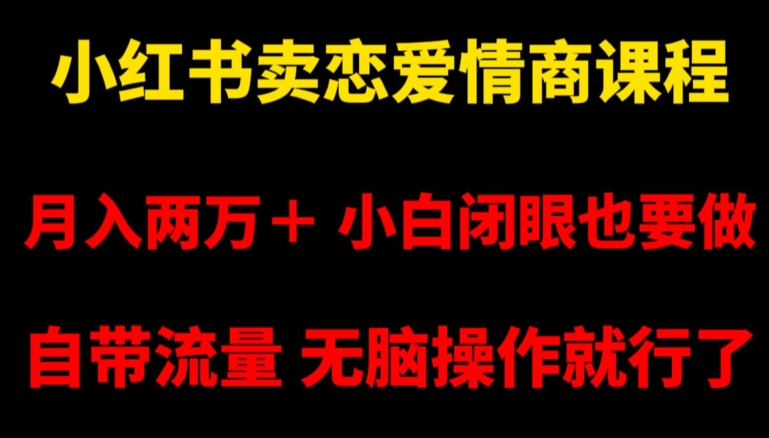 小红书卖恋爱情商课程,月入两万+,小白闭眼也要做,自带流量,无脑操作就行了【揭秘】-第一资源库
