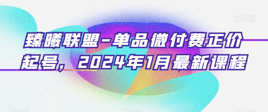 臻曦联盟-单品微付费正价起号,2024年1月最新课程-第一资源库