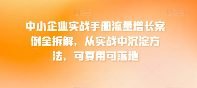 中小企业实战手册流量增长案例全拆解,从实战中沉淀方法,可复用可落地-第一资源库