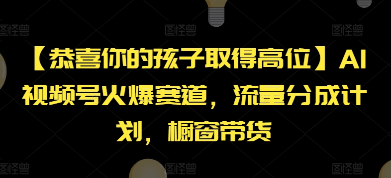【恭喜你的孩子取得高位】AI视频号火爆赛道,流量分成计划,橱窗带货【揭秘】-第一资源库