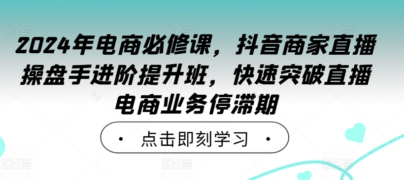 2024年电商必修课,抖音商家直播操盘手进阶提升班,快速突破直播电商业务停滞期-第一资源库