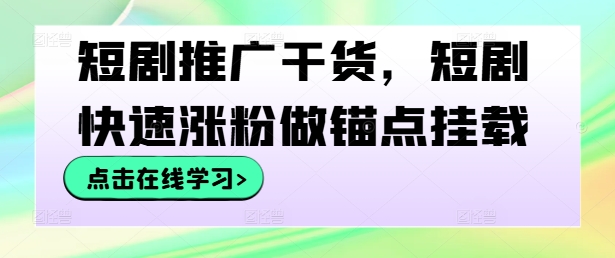 短剧推广干货,短剧快速涨粉做锚点挂载-第一资源库