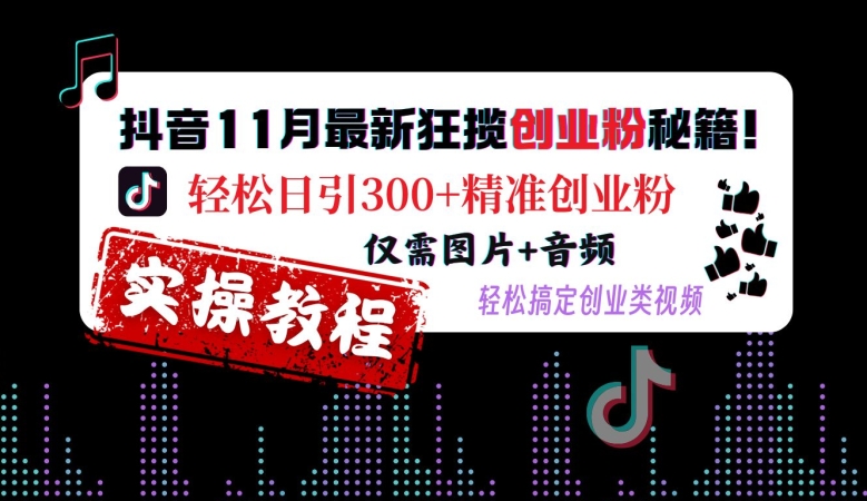 抖音11月最新狂揽创业粉秘籍,轻松日引300+精准创业粉,仅需图片+音频,轻松搞定创业类视频-第一资源库