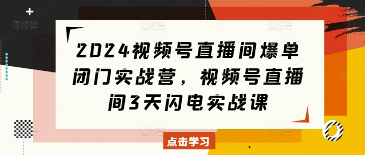 2024视频号直播间爆单闭门实战营,视频号直播间3天闪电实战课-第一资源库