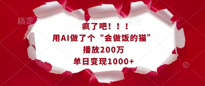 疯了吧!用AI做了个“会做饭的猫”,播放200万,单日变现1k-第一资源库