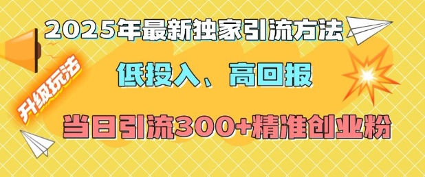 2025年最新独家引流方法,低投入高回报?当日引流300+精准创业粉-第一资源库
