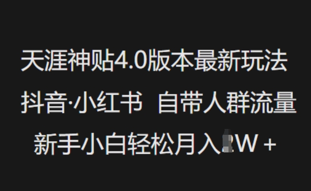 天涯神贴4.0版本最新玩法，抖音·小红书自带人群流量，新手小白轻松月入过W-第一资源库