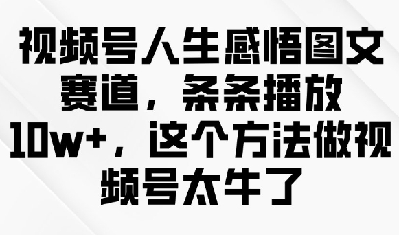 视频号人生感悟图文赛道，条条播放10w+，这个方法做视频号太牛了-第一资源库