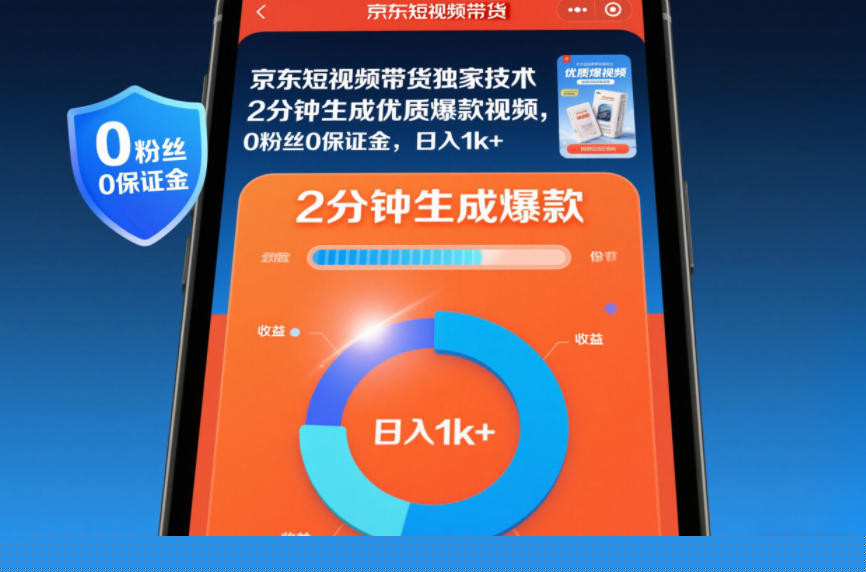 京东短视频带货独家技术,2分钟生成一条优质爆款视频,0粉丝0保证金,日入1k+【揭秘】