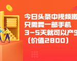 今日头条中视频搬运项目,只需要一部手机3-5天就可以产生利润(价值2800元)-第一资源库