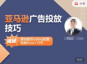 亚马逊广告投放技巧-详解流量底层原理+广告漏斗逻辑,更快提升Listing权重,控制Acos 10%-第一资源库