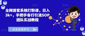 全网首套系统打粉课,日入3k+,手把手各行引流SOP团队实战教程-第一资源库