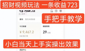 招财视频玩法,一条视频收益723,手把手教学,小白当天可上手-第一资源库